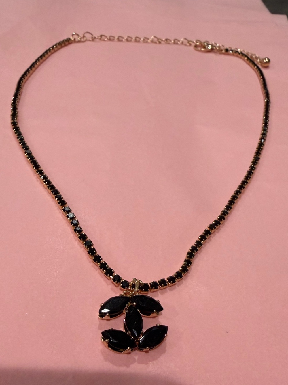 Otherwild Gold and Black Crystal Pendant Necklace Choker - Black Stones